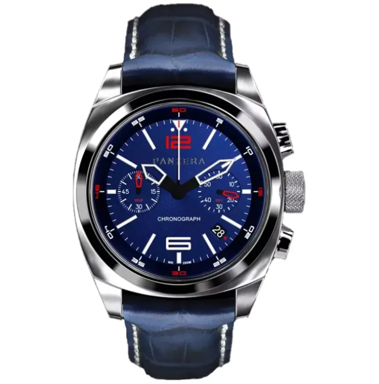 Aquamarine Quartz Chrono Blue Leather