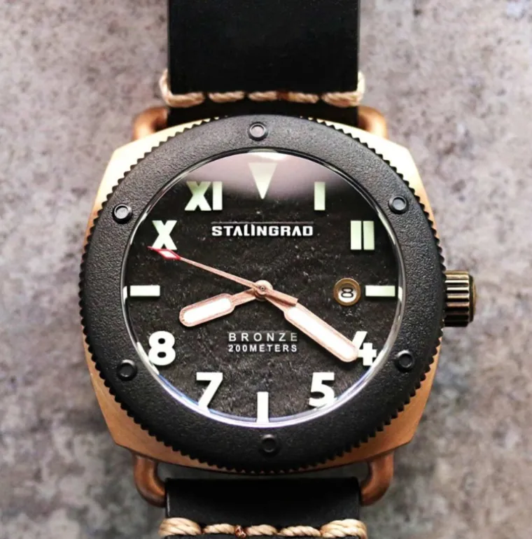Bronze Defender 200M Black Dial Black Leather Strap