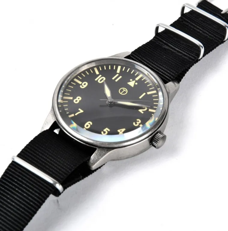 Classic 44mm XL Retro Design Military Watch with 12 Hour Dial Format