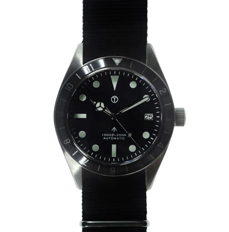 Classic 1960s Pattern Grey Sterile Automatic Dual Time Zone Divers