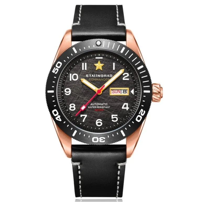 Commander Black Dial Black Leather Strap