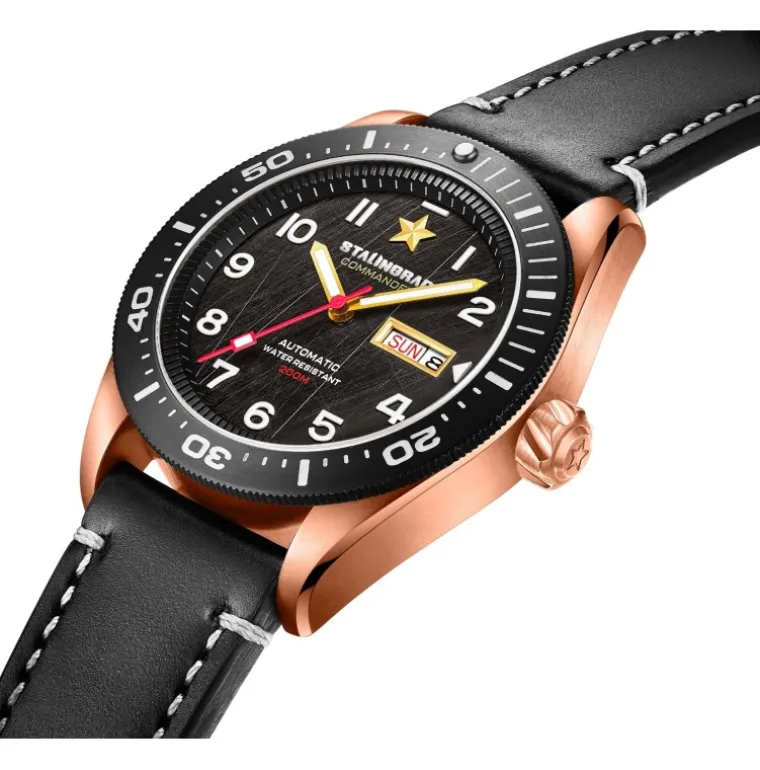 Commander Black Dial Black Leather Strap