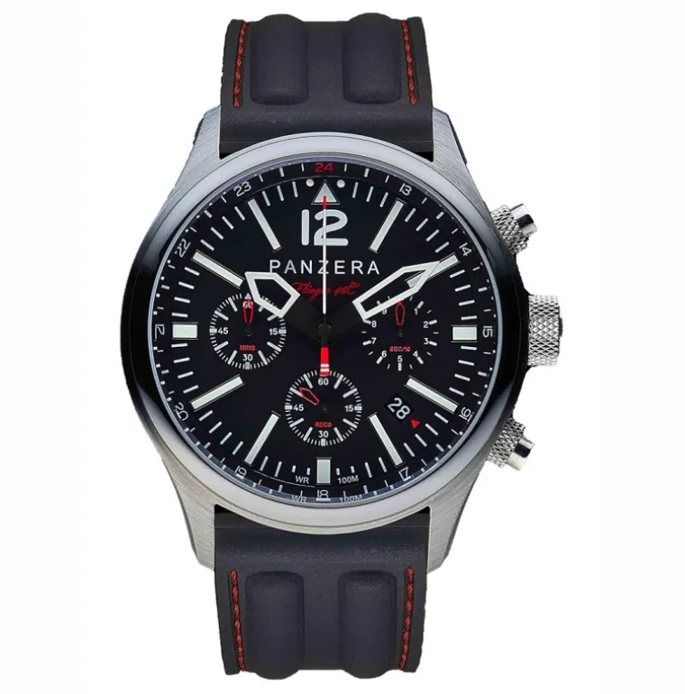 Flieger 46 Chronograph Steel Black Red