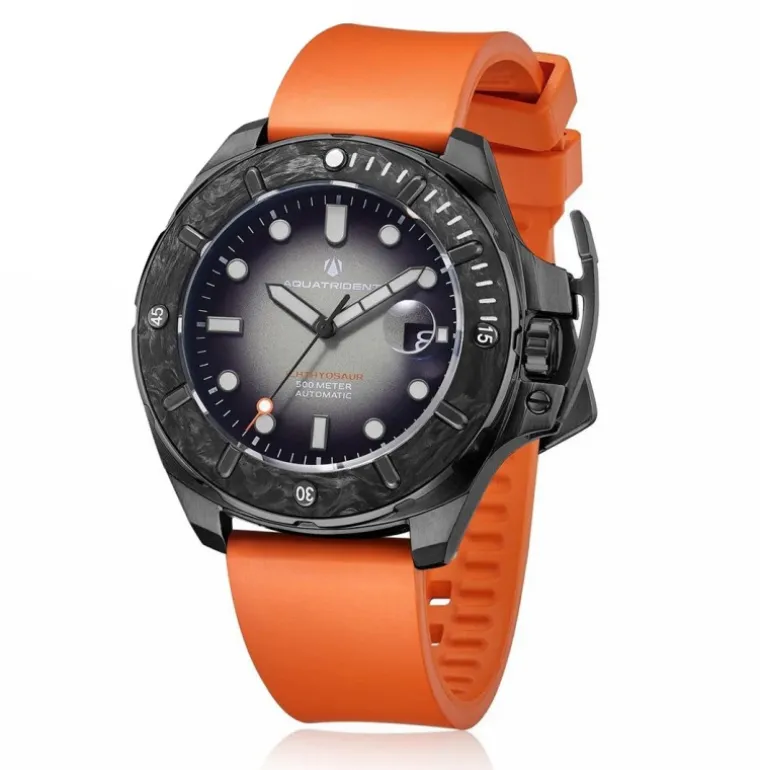 ichthyosaur_m_diver_carbo_1-1.webp Ichthyosaur 500M Diver Carbon Fiber Bezel Grey Dial Orange Fluororubber 45mm
