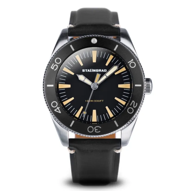 Iron Will Black Dial Black Leather Strap