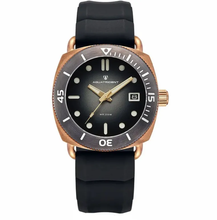 JAWS Bronze Watch Black Gradient Dial Black Silicon & Grey Genuine Leather Strap 40mm