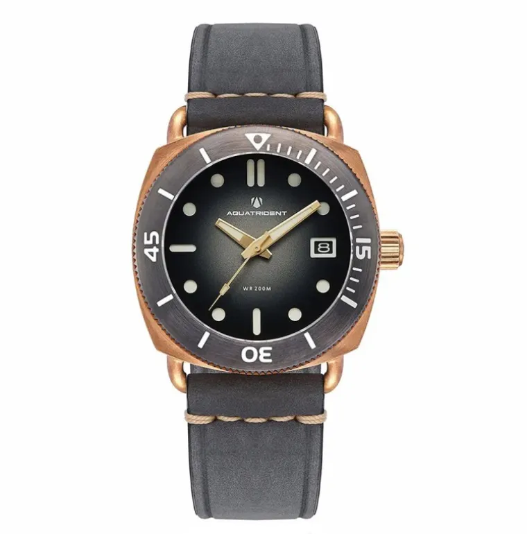 JAWS Bronze Watch Black Gradient Dial Black Silicon & Grey Genuine Leather Strap 40mm