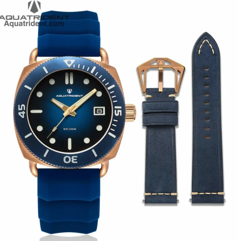 jaws_bronze_watch_blue_di_2.webp JAWS Bronze Watch Blue Dial Blue Silicon & Genuine Leather Strap 40mm