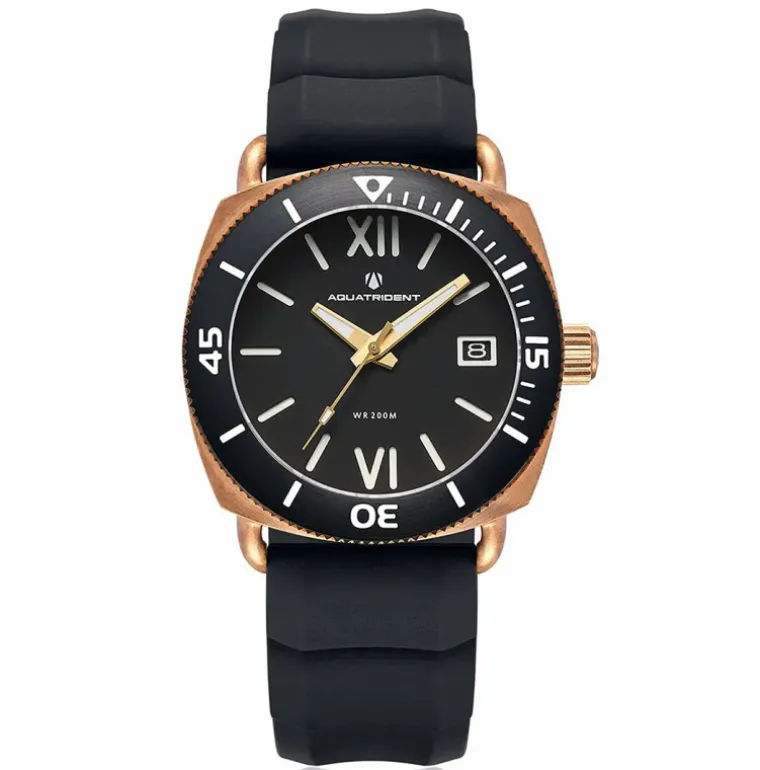 JAWS Bronze Watch Roman Dial Black Silicon & Genuine Leather Strap 40mm