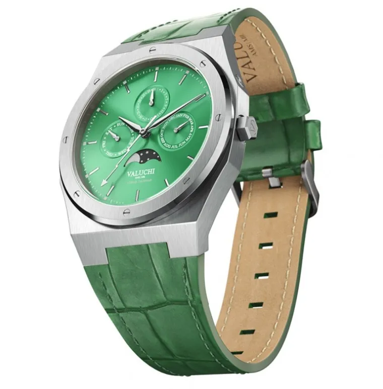 Lunar Calendar - Silver Green Leather