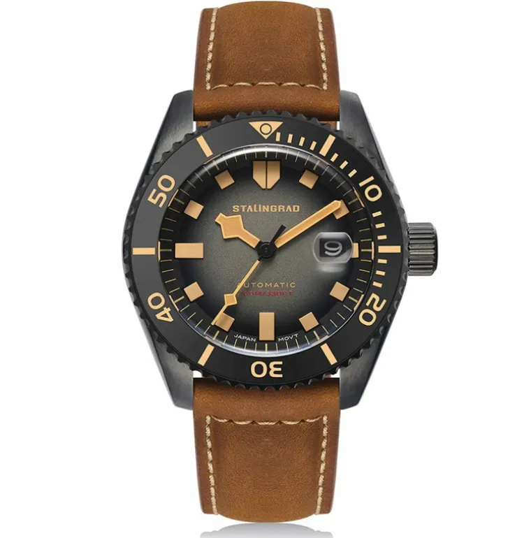 Volga Defender Black Dial Brown Leather Strap