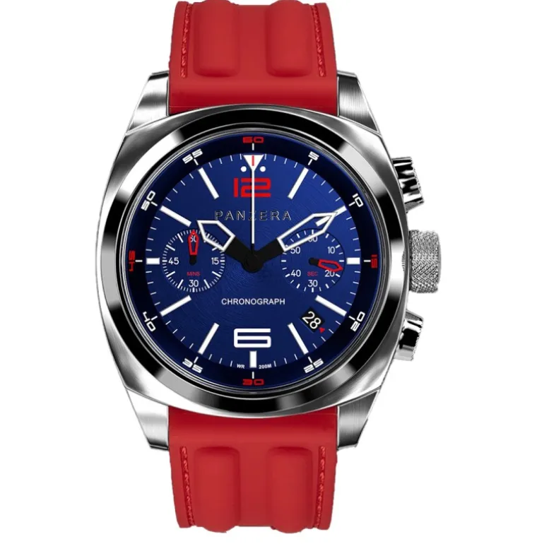 Aquamarine Quartz Chrono Red Blue Silicon