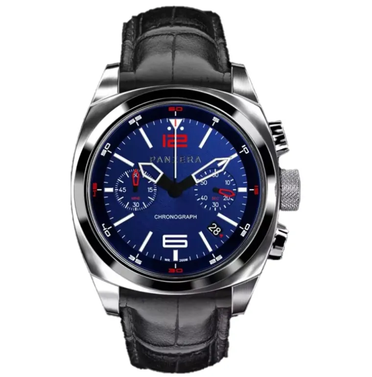 Aquamarine Quartz Chrono Leather Blue